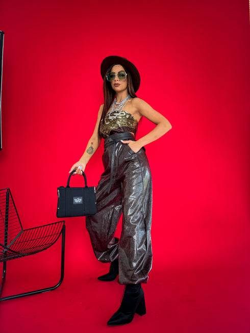 LUX leather imitation pants "BE STRONGER LD3347" - CHOCO